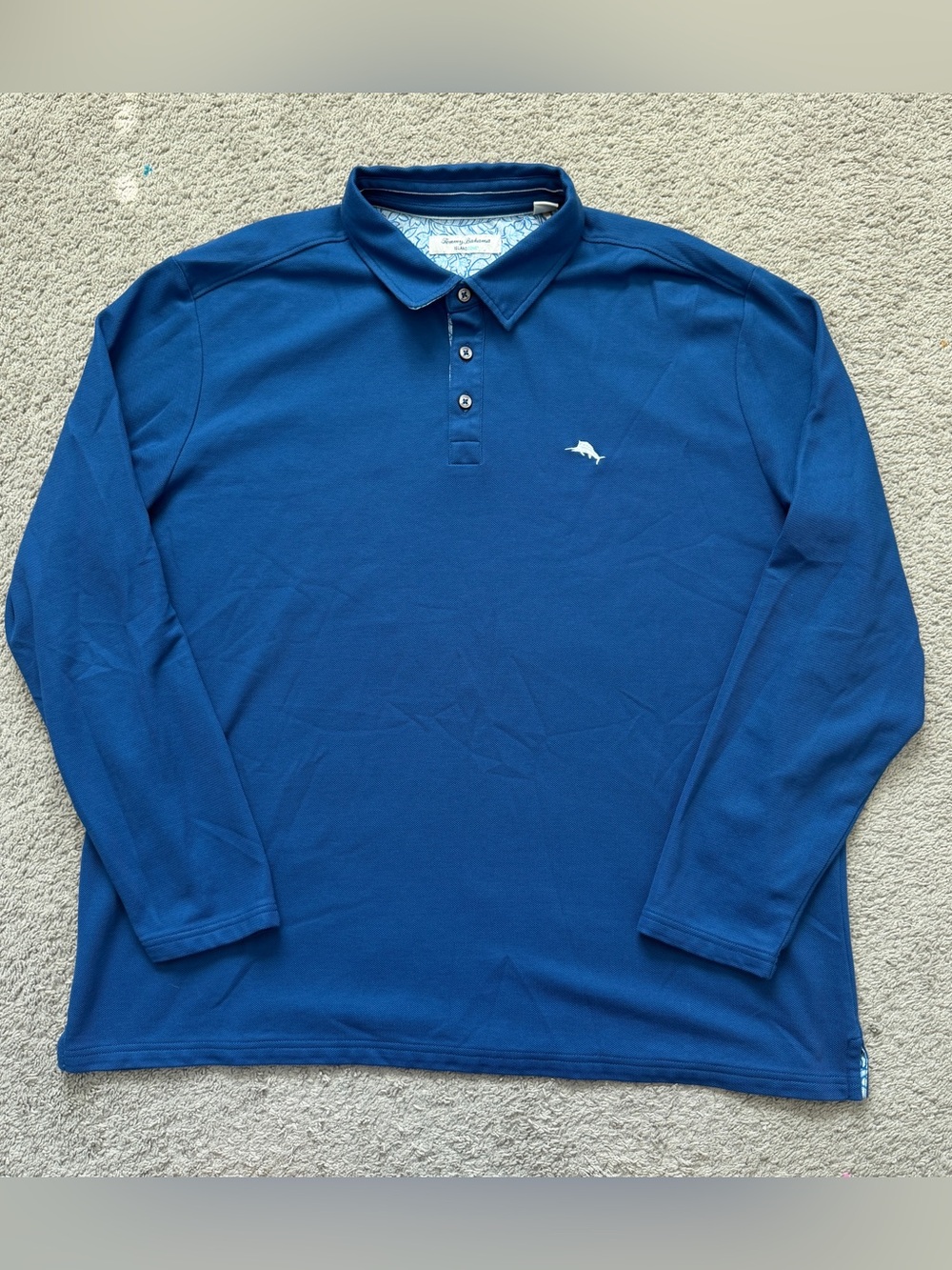 Tommy Bahama IslandZone Long Sleeve Polo Shirt Mens XXL Blue Supima Cotton Blend